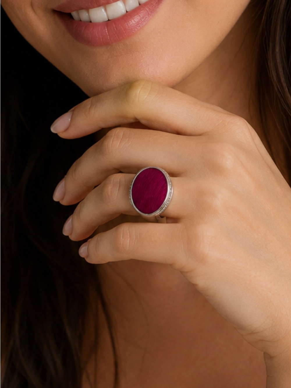 Ann Taylor Art Deco Statement Ring With Pink Cowhide And Rhinestones Barbicore